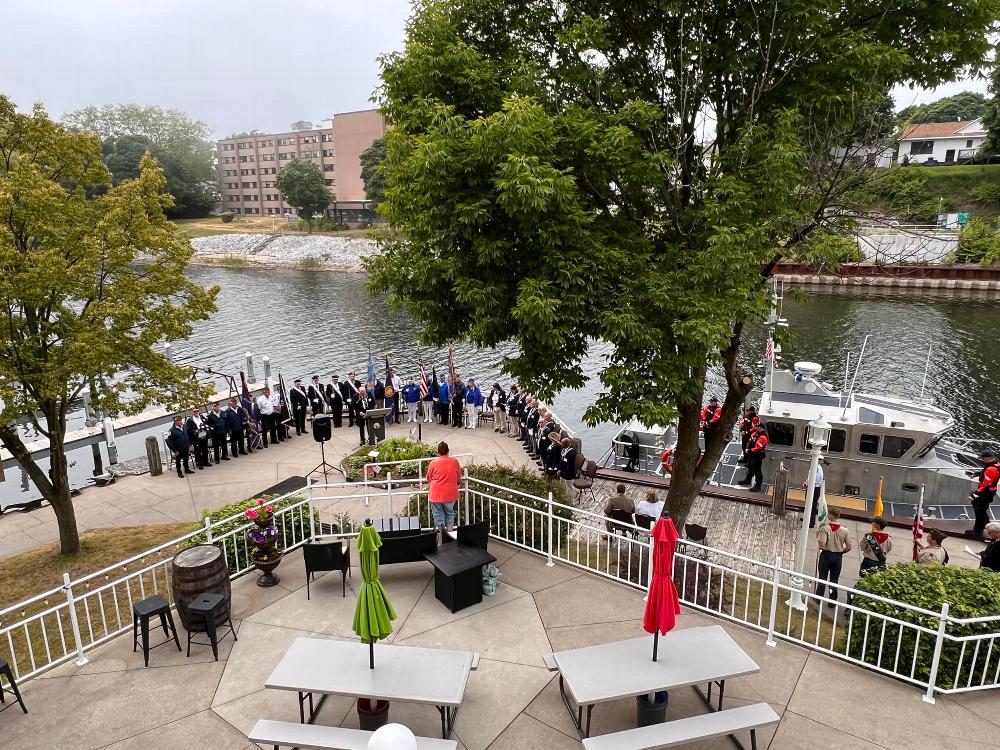 Flag Day 2024 with U.S. Coast Guard, view is from Deck overlooking the Patio and Riverwalk