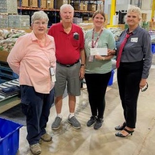 August 7, 2022, Tucson Elks Lodge #385 donates to the Community Food Bank of Southern Arizona, $2,000.00 with proceeds received from the SPOT award.  Photo L-R: Treasurer D. Gnuschke, PER B. Holyoak, Food Bank rep K. Burgerhoff and ER S. Trecatrin. 