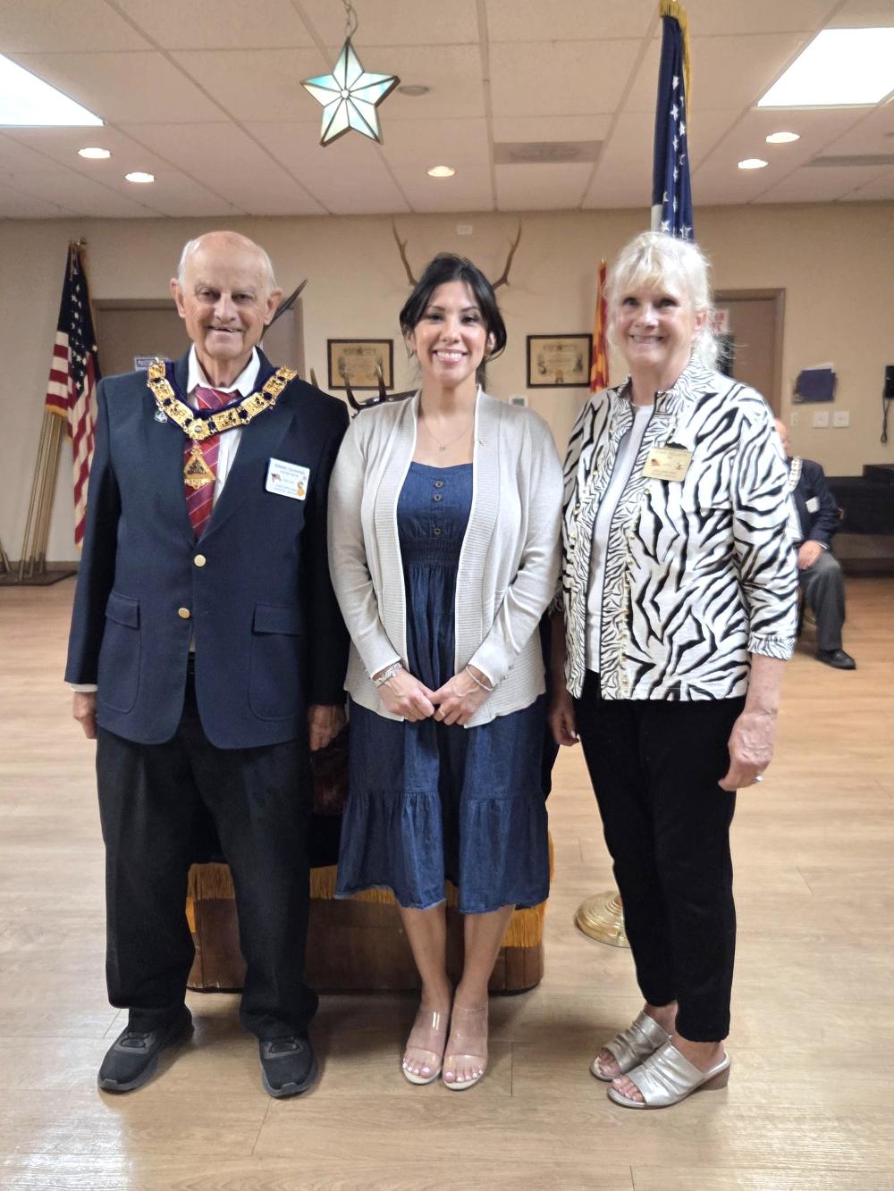 March 24, 2026, Tucson AZ Elks Lodge #385 newest member.  L-R: ER B. Crawford, new member J. Caballero, AZ South District VP/PER #385 S. Trecartin. 