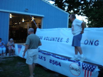 Members working on the Bushwhacker Days Float. The work goes on.
