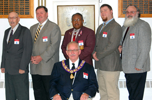 Bath has another District Deputy, PER/POY Dave Merrill (Seated, center).
Helping out for his 2014-15 year are (L to R) PER Gerry Wyman, PER Mark Westrum, PER J.J. Lee, PER/POY Nick MacNeil, and PER/POY/EOY Leon "Mac" McCreary.
Also on the suite (Not Shown) is Trustee Chuck Billings.