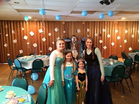 Frozen, the movie, was the theme of our event in February for children.  They wore their "Frozen" finest, with a special treat.  A visit from Anna & Elsa.  Photos were taken of all the little girls, with Oleaf in the background.  