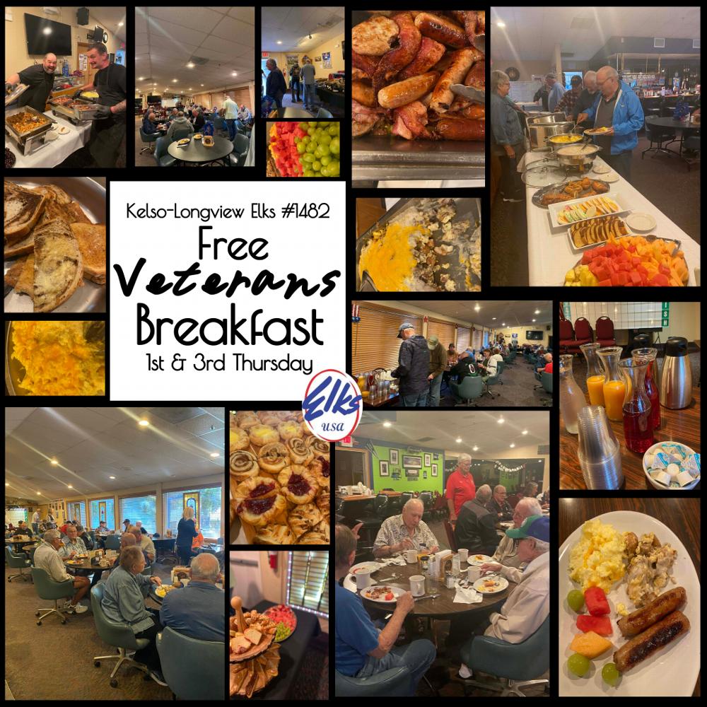 Free Veterans Breakfast- Every 1st & 3rd Thursday 8-10am