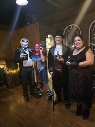 THE WINNERS OF THIS YEAR'S HALLOWEEN COSTUME PARTY!!  BEST COUPLE WENT TO, BRENDA (OUR BARTENDER KORENKO & CHRIS KORENKO AKA CHRISTOPHER ROBIN, THE SCARIEST COSTUME WENT TO TAB DAVIS AND THE MOST ORIGINAL WENT TO CAROL DAVIS.  CONGRATULATIONS EVERYONE
