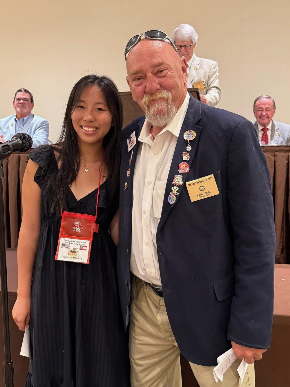 Proud lodge of 2025 MVS Scholarship winner, Clair Jiang. Pictured with ER Jimmy Gregg, PER