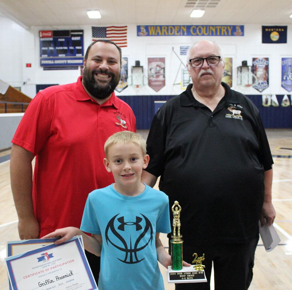 Elks Hoop Shoot 2024 Griffon 2nd place.  Exalted Ruler Dan Riddle & Leading Knight Jeff Cease