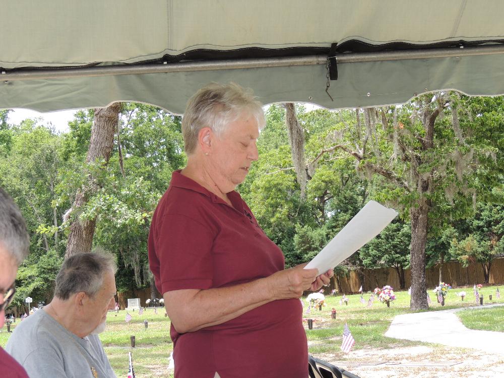 Terri Cummins at Flag Day ceremony 2017.  Terri organized the event for Myrtle Beach Elks Lodge 1771