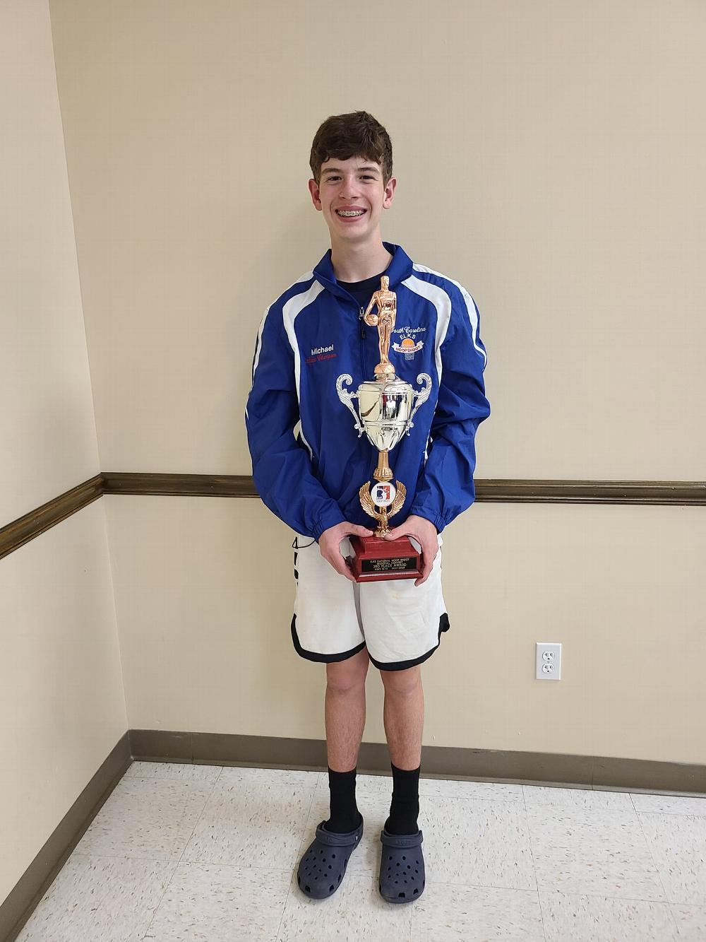 Congratulations to Michael Witkin for finishing 3rd in the 12–13-year-old boys. The 
Southeast Hoop Shoot contest was held at Valdosta State in Valdosta GA.  
