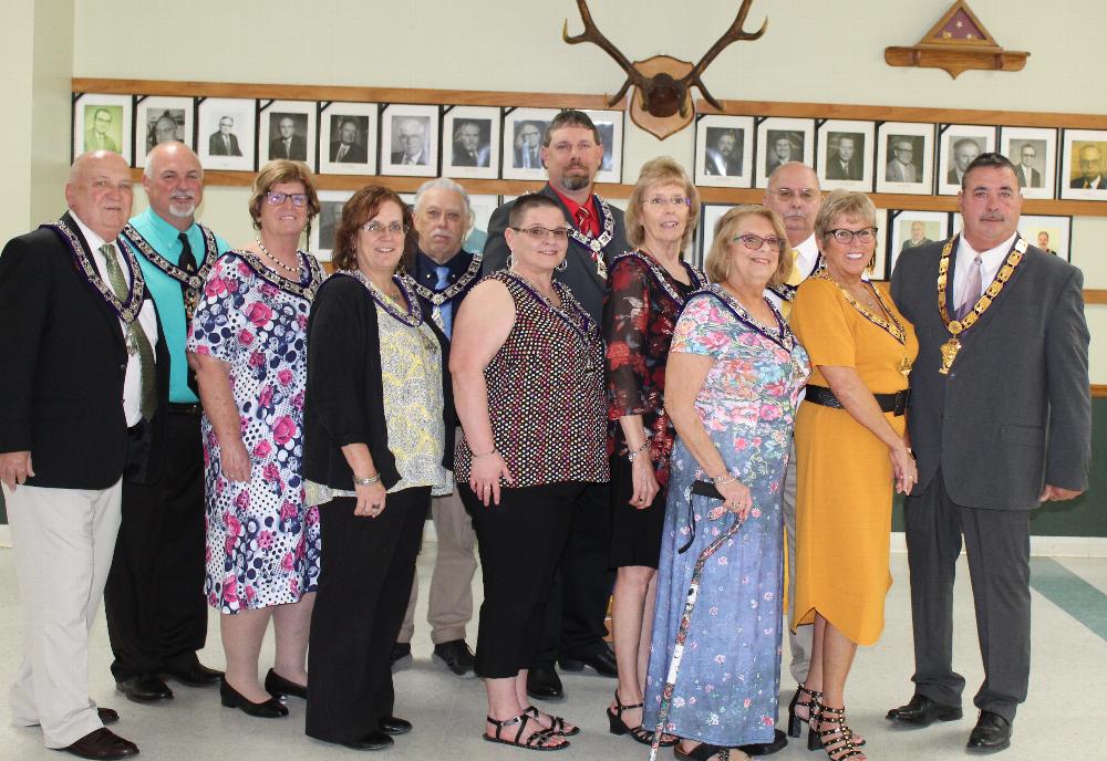 1988 Elks Lodge Walterboro, SC. Elected Officers for 2022-2023. Right to left. Esquire Bob Tiegs, Secretary Tim Mabry, Chaplain Jerri Turner, Treasure Mary Jo Fox, Inner Guard Ernest Enfinger Lecturing Knight Vickie Little, 5-year Trustee Richard Blatter, Loyal Knight Rhonda McDonald, Leading Knight Beth Carpenter, Tiler Paul Turner, Exalter Ruler Donna Miller, Rep to Grand Lodge Angus Patterson.