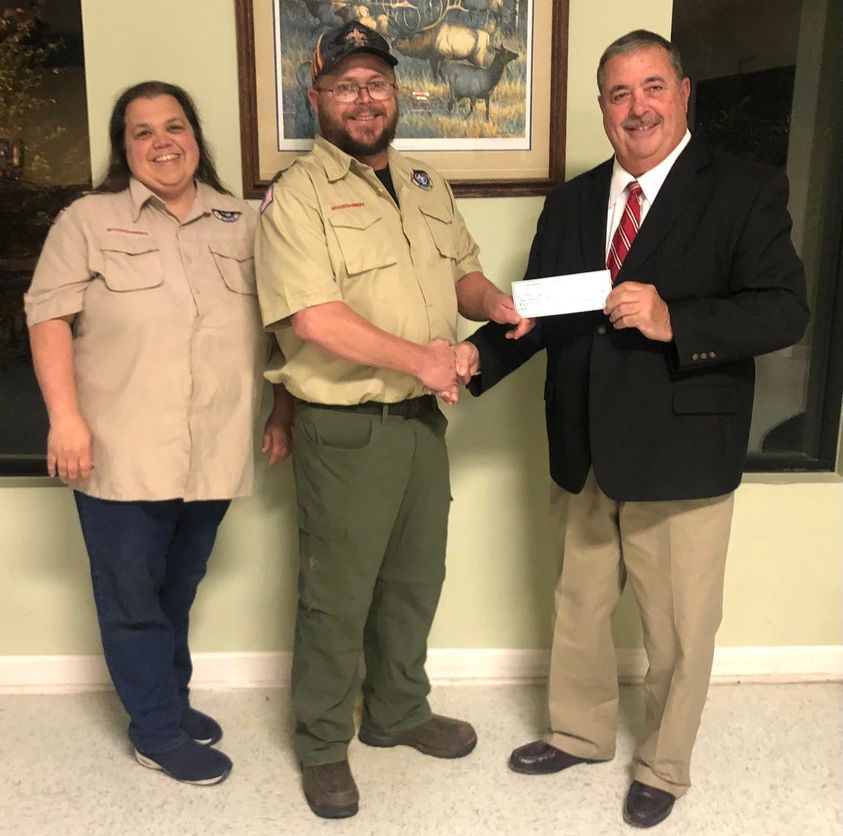 ER Angus Patterson presented a $2000 check to Pack Leaders Raymond Lambert & Denise Givens of Boy Scout Troop 646 tonight from the Gratitude Grant!! This money will allow the scouts to continue their community projects.
