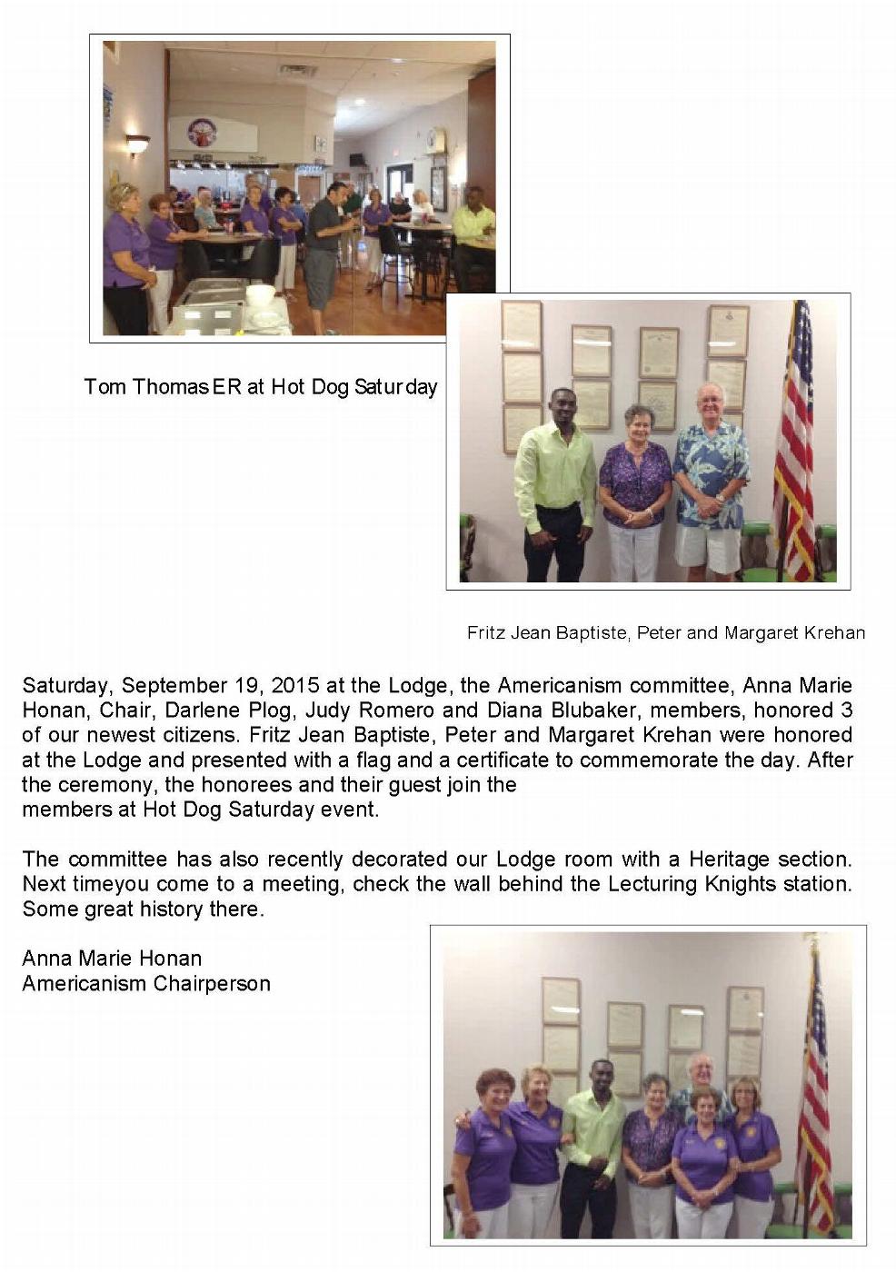 Anna Marie Honan, Americanism Chairperson submitted this article