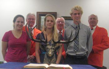 Scholarship Winners Jennifer Trebilcock, Alexis Gray, and Colton J. Hail along with Lodge Officers Ron Heldebrandt ER, Raymond Honan Esquire & ER elect and Eugene Stillwell, PER & Esteemed Leading Knight