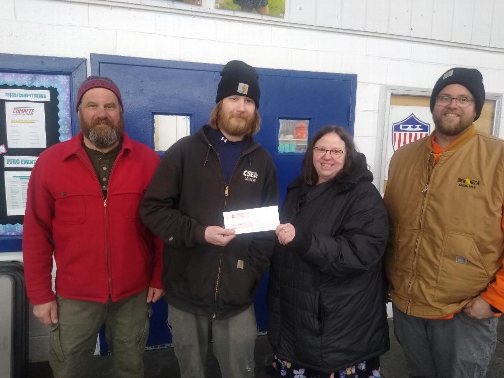 Potsdam  Lodge #2074 recently sponsored a free week of public skating at the Potsdam Pine Street Arena. Lodge members Mike Pinckney, Mary Charleston and Stephen Charleston are pictured presenting a $300 sponsorship donation to Richard Bradshaw of the Potsdam Recreation Department. This is an annual sponsorship by the Lodge. 