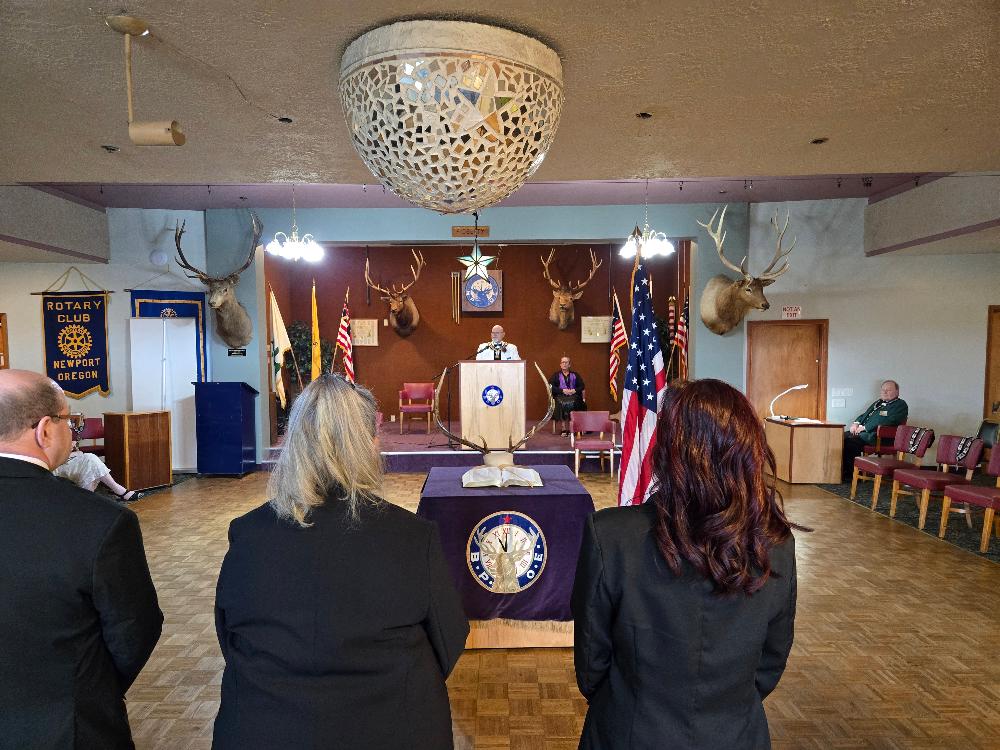Past District Deputy Lanny Schulze presided over the Installation of Officers, encouraging them to remain true to Elks cardinal principles of Charity, Justice, Brotherly Love, and Fidelity.