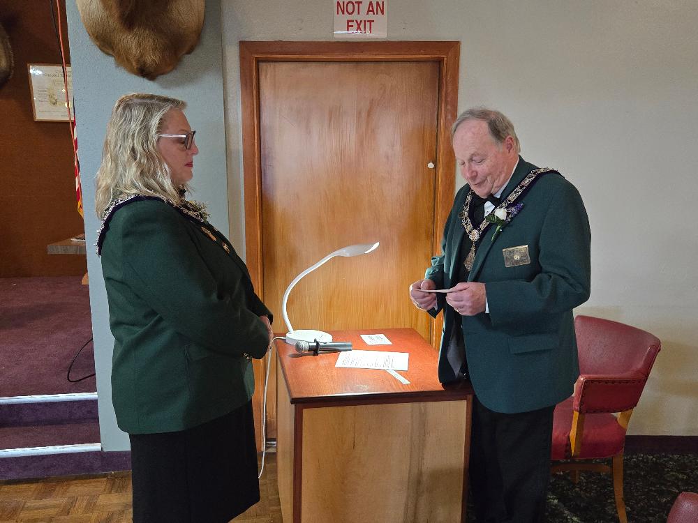 Past District Deputy Bob May installs Jennifer Braibish as Secretary