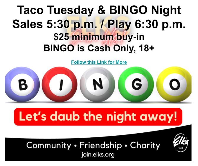 Excitement builds as the daubs abound. The lodge BINGO program funds local scholarships, and in April of 2025 the lodge awarded $12,000 in academic scholarships as well as $2,000 in vocational scholarships.