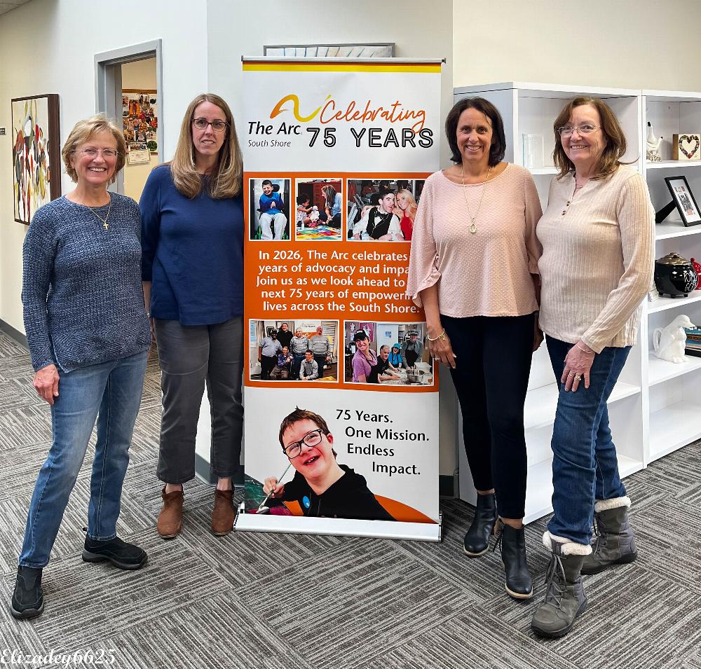 Bonnie Smith  Elk Christmas Party Committee Chair, Elizabeth Jones Chief Program Officer  for the ARC South Shore, Elizabeth Sandblom CEO fo the ARC South Shore, and Elizabeth DeYoung Christmas Party Committee Co Chair