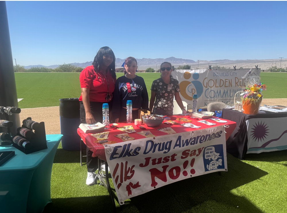 All ready to go for Recovery in the Park September 13th 2025. Pictured left to right is Elk member Tina Johnson, helper Tina's daughter and Drug Awareness Chairman Sarah Valle