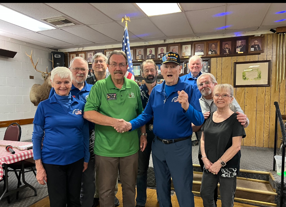 With a grant form the Elks National Foundation, the Bullhead City Elks donated $3,000 to Veterans in Motion. The funds will be used to transport Veterans to doctor appointments and out of town hospital visits.  Pictured left to right; Administrator Nancy Horn, Treasurer Ken Goetz, Elks Exalted Ruler Walt Honse, Elks National Foundation Chairman Mike Swain, Board member Dennis Rogers, Founder Bob Horn, President Harold Smith, Board Member Mike Carson, and Elks National Foundation Co - Chairman Kathryn Cornelison