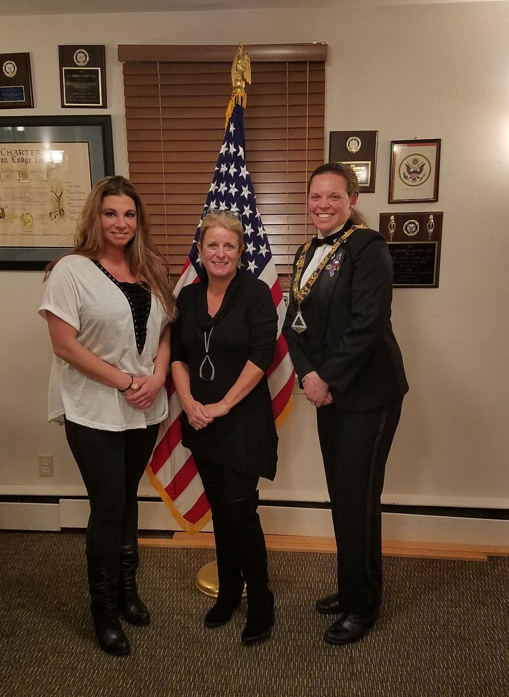 Welcome to our new members initiated on January 13, 2017. (L-R) Jen, Paula, Exalted Ruler Allison.
