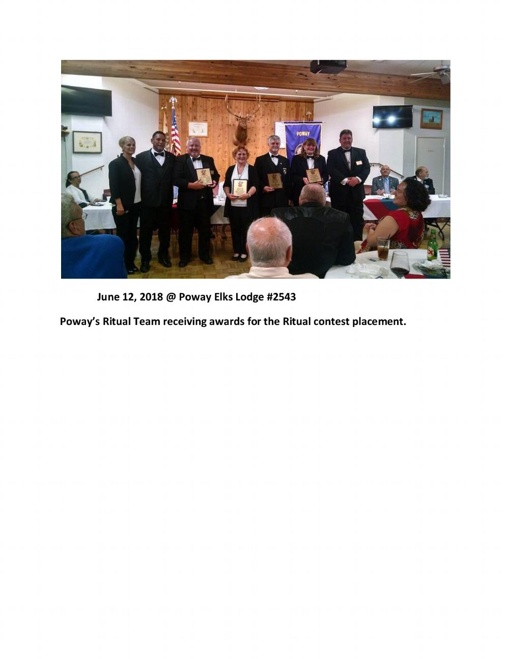 Poway's Ritual Team receiving awards at the June 12th AVP Visit of Patty Hamilton.