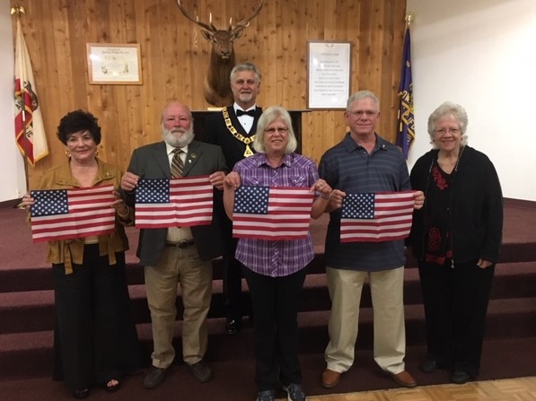 New members Geraldine and Stephen Austin, Cheryl Edwards, Lee Mullenger with his sponsor, Cynthia Hilland, his mother from the Indio Lodge # 1643 with Exalted Ruler Dave Mullett, PER on Saturday, June 22nd's Special Initiation.  And the journey continues... 
